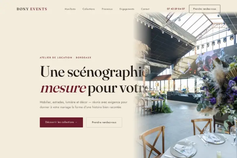 Page d'accueil du site Bony Events