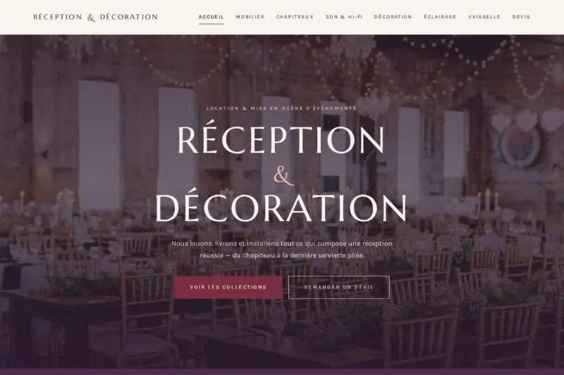 Page d'accueil du site Réception et Décoration